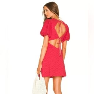 NWT Free People Pink Eyelet Apricot Rose Puff Sleeve Mini Dress